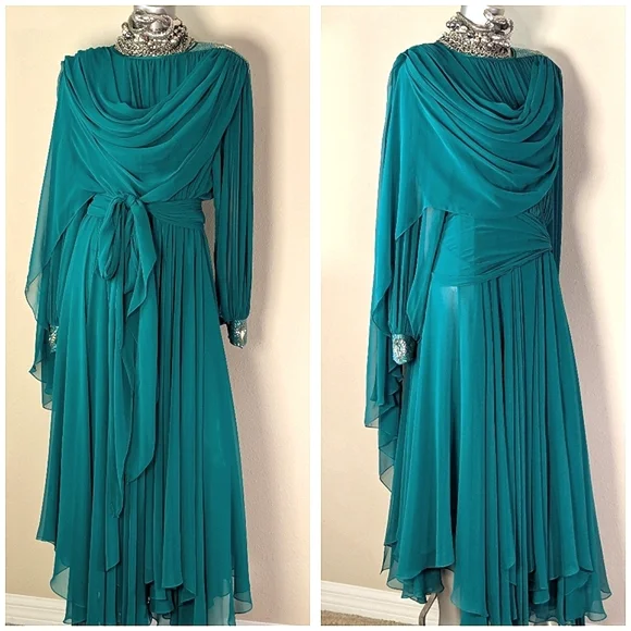 ViNTage Chiffon Fairy Whimsical "Mother of Bride" Evening Wedding Fluid Dress - Picture 12 of 16